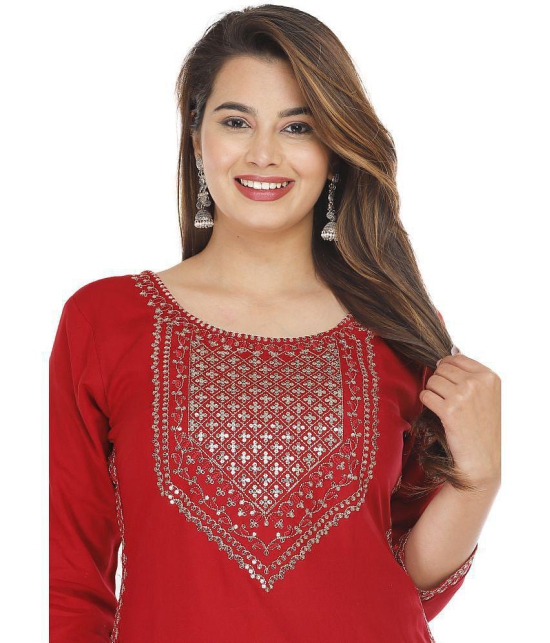 JC4U Red Rayon Kurti With Pants - Stitched Suit Single - None