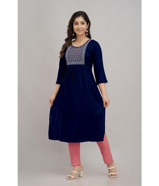 Kapadia - Navy Straight Rayon Women''s Stitched Salwar Suit ( Pack of 1 ) - None