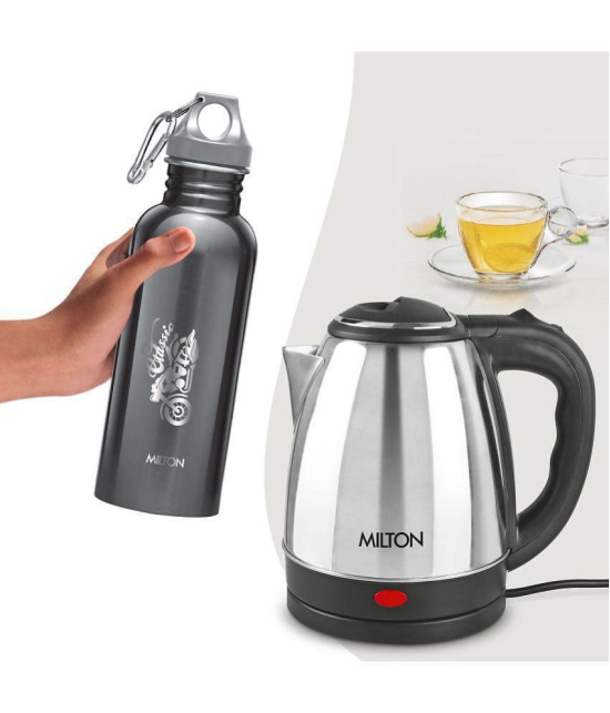 Milton Combo Set Go Electro 1.2 Ltrs Electric Kettle and Alive 750 ml Black, Stainless Steel Water Bottle