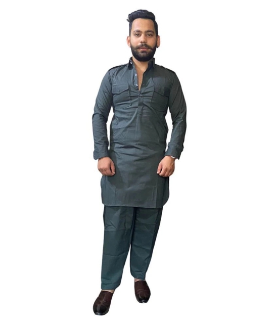 Preen Olive Green Cotton Blend Pathani Suit Pack of 1 - None