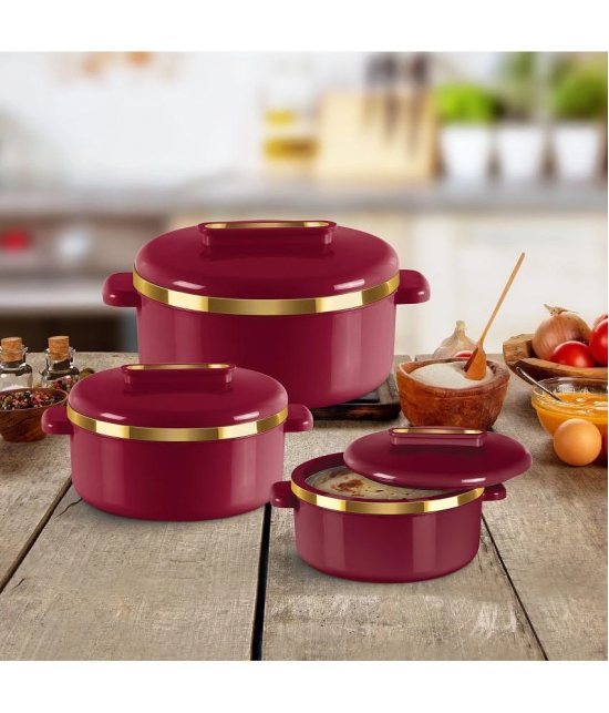 MILTON Curve Inner Stainless Steel Casserole Set of 3 (450 ml 840 ml 1300 ml) Maroon - Maroon