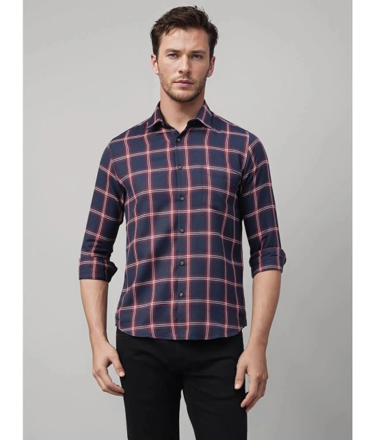 UrbanMark Cotton Blend Slim Fit Checks Full Sleeves Mens Casual Shirt - Navy ( Pack of 1 ) - None