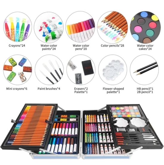 Colour Set Art & Craft Painting Box, Big Coloring Suitcase Multiple 145 Color Kit, Professional Drawing Water Color Pencils, Oil Pastel, Sketches & Acrylic Paint Brush Birthday Gift for Kids