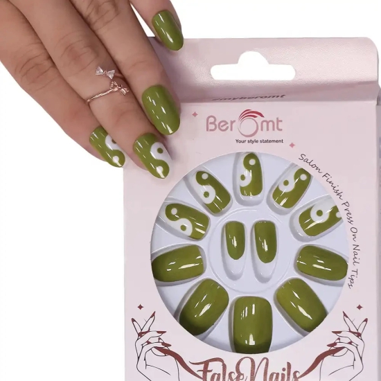 PRINTED GLITTER NAILS-(NAIL KIT INCLUDED)-Green