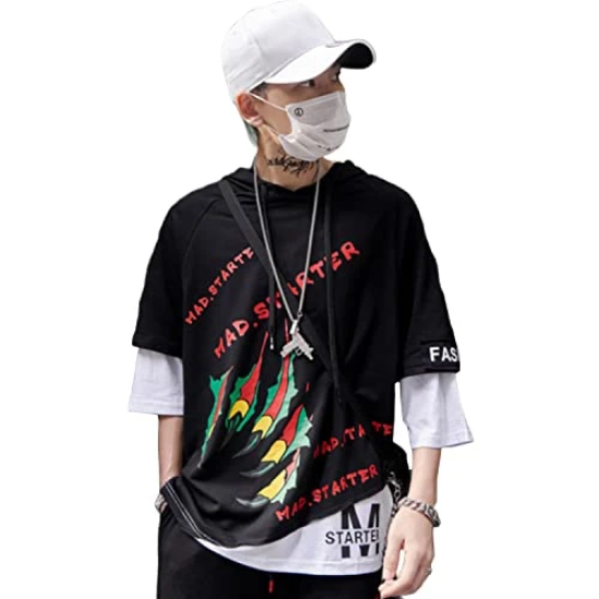 London Hills Printed Cotton Oversized Hoodies For Men | Half Sleeve Oversized T-shirt