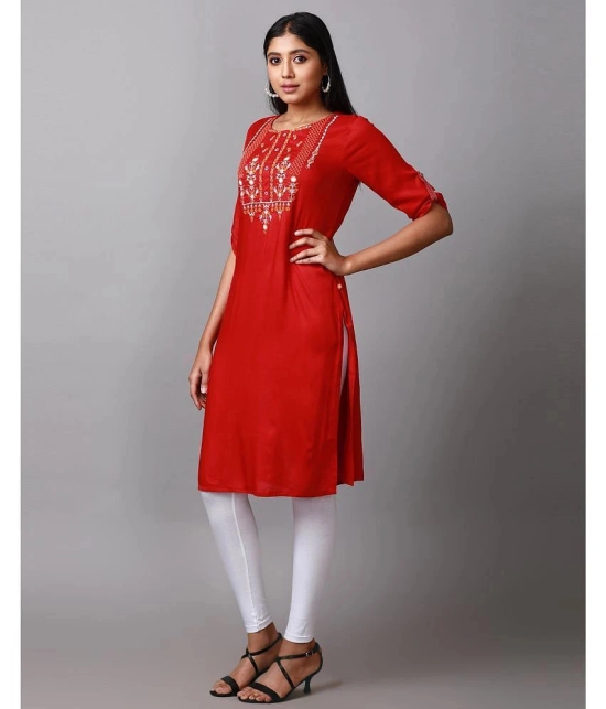 Alena Rayon Embroidered Straight Womens Kurti - Maroon ( Pack of 1 ) - None