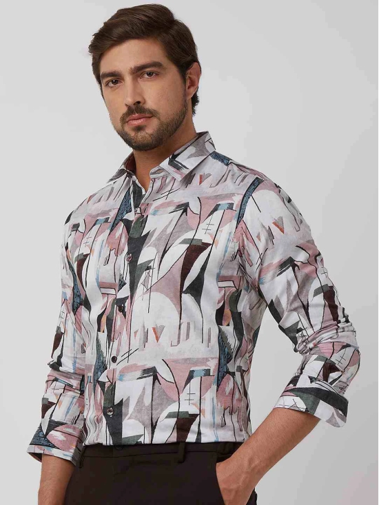 Pink Abstract Print Slim Fit Casual Shirt