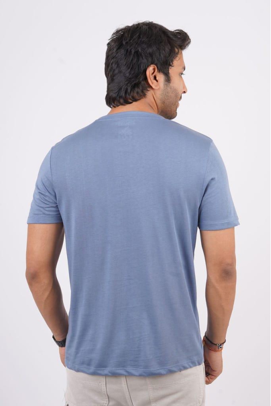 Men's Denim Blue Pima Cotton Crew Neck with Logo