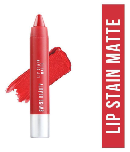 Swiss Beauty Lip Stain Matte Lipstick Lipstick (Hot Red), 3.4gm