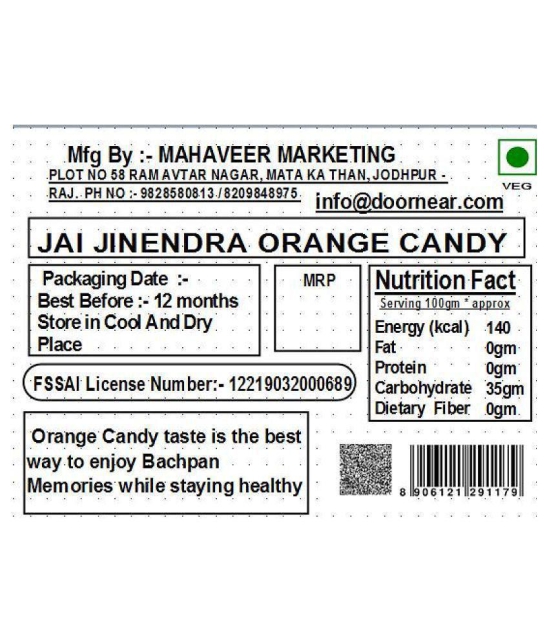 Jai Jinendra ORANGE CANDY Candy Drops 200 gm