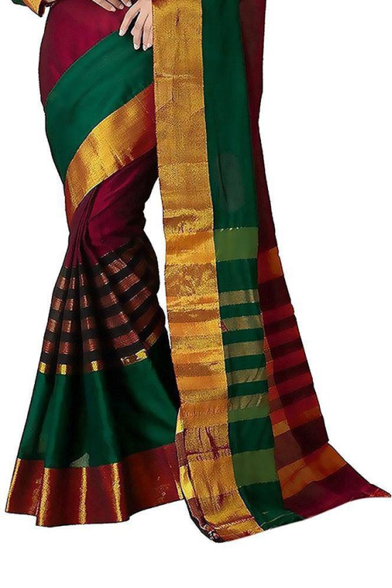 BHUWAL FASHION Green and Brown Cotton Silk Saree - Red