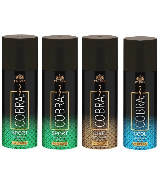 ST.JOHN Cobra Cool,Live 150ml & Sport 150ml*2 Deodorant Spray for Men (450ml) - Pack of 4