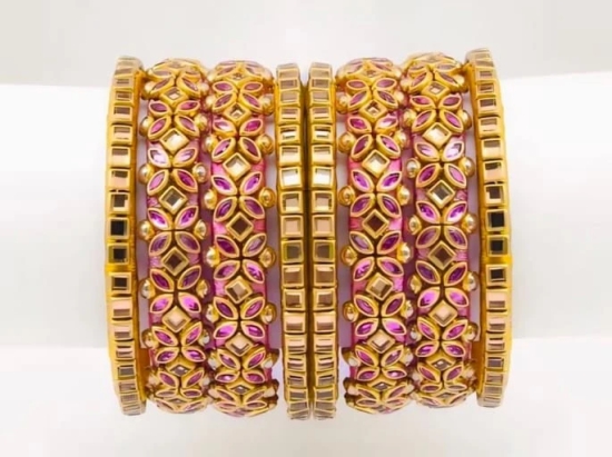 Handmade Exquisite Pink and Gold Bangle Set