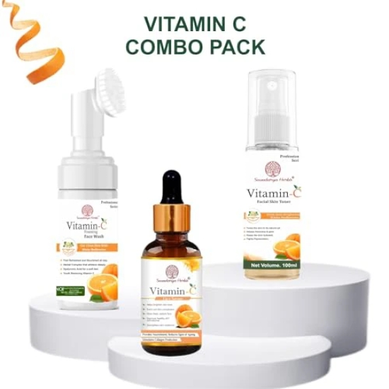 Soundarya Herbs Vitamin C Face Wash - 100ml, Vitamin C Face Serum, Vitamin C Facial Skin Toner - 100ml Combo Pack