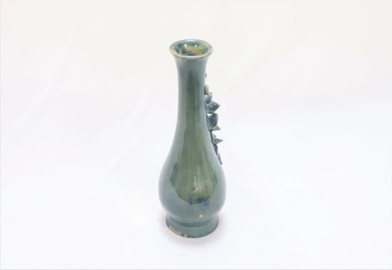 Khurja Pottery Flower Vase Bottle Shape Green Colour 10 Inches