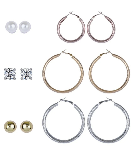 Silver Shine Stylish Fashion Earring Combo 3 Bali With 3 Studs Set For Women Girls - Multi Color