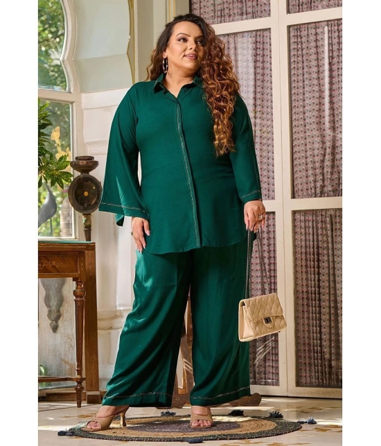 PrettyPlus by Desinoor.com Green Embellished Palazzo Top Set - None