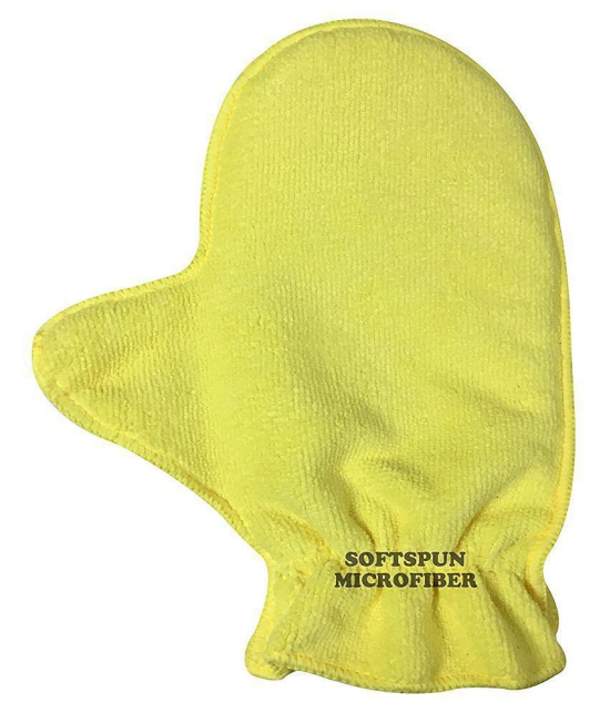 SOFTSPUN Microfiber Glove Mitt 1 Piece Set, 340 GSM (Yellow). Multipurpose Thick Lint & Streak-Free Microfibre Mitt for Car, Bike, Glasses, Cleaning, Polishing, Washing & Detailing.