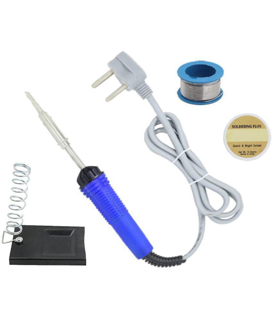 ALDECO: ( 4 in 1 ) SOLDERING IRON 25 Watt Professional Kit - Blue Iron, Flux, Stand, Wire