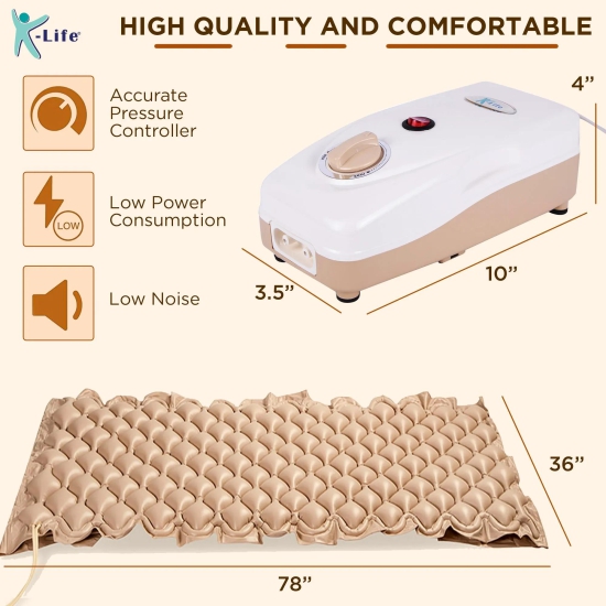 K-life AM-101 Portable Anti Decubitus Air Bed Adjustable Pump System Medical Grade PVC Bubble Mattress for Prevention of Bed Sores Patients