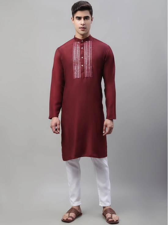 Mens Maroon Cotton Silk Mirror Work Kurta Pyjama-S / Maroon