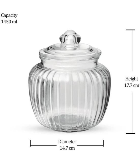 Treo By Milton Pot Jar With Glass Lid, 1 Piece, 1450 ml, Transparent | Air Tight | Storage Jar | Kitchen Organiser | Modular | Dishwasher Safe - Transparent