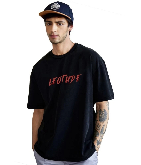 Leotude Cotton Blend Oversized Fit Printed Half Sleeves Mens T-Shirt - Black ( Pack of 2 ) - None