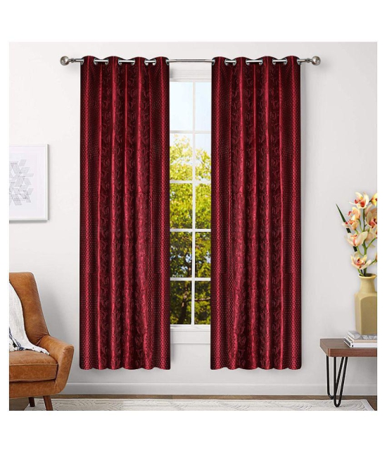 Veronica Deco Set of 2 Door Blackout Room Darkening Eyelet Poly Cotton Curtains Maroon - Maroon