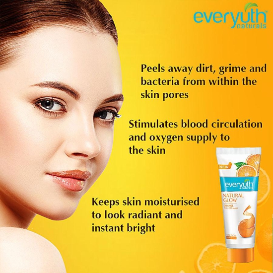 Everyuth Naturals Natural Glow Peel-Off Mask - Orange, Home Facial, Fights Tan, No Harmful Chemicals, 90 G Tube