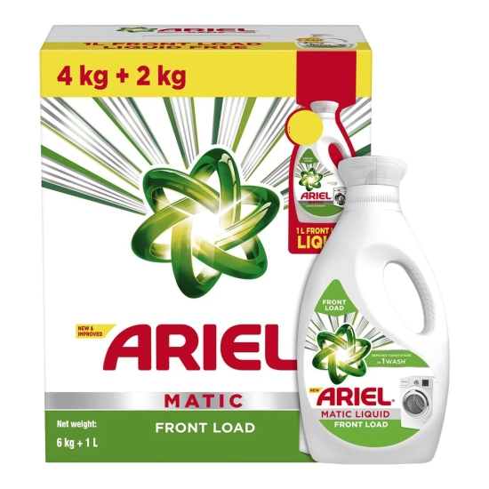 Ariel Matic Front Load + Matic Liquid Free Detergent Washing Powder Machine Wash Detergent, 6 Litre