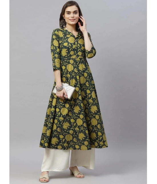 miravan - Green Cotton Womens Flared Kurti ( Pack of 1 ) - None