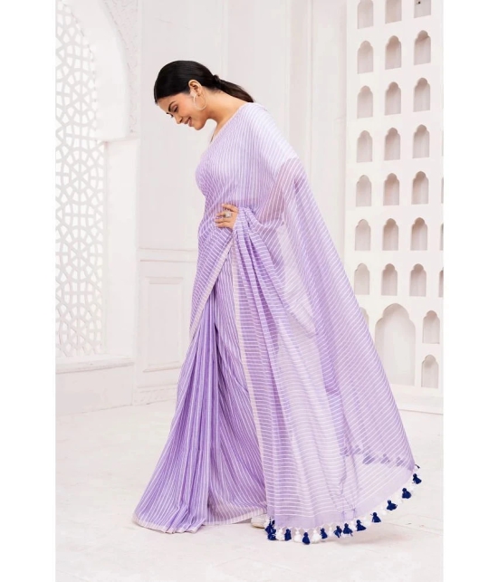 Apnisha Cotton Striped Saree With Blouse Piece - Lavender ( Pack of 1 ) - Lavender