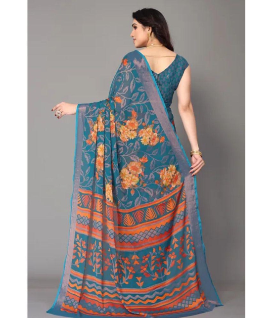 Sitanjali - SkyBlue Brasso Saree With Blouse Piece ( Pack of 1 ) - SkyBlue