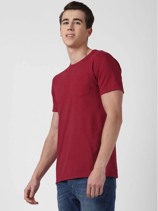 UrbanMark Men Regular Fit Round Half Sleeves Solid T Shirt With Pocket-Maroon - None