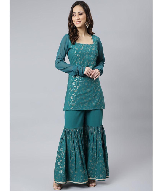 Janasya - Teal Straight Crepe Women''s Stitched Salwar Suit ( Pack of 1 ) - None