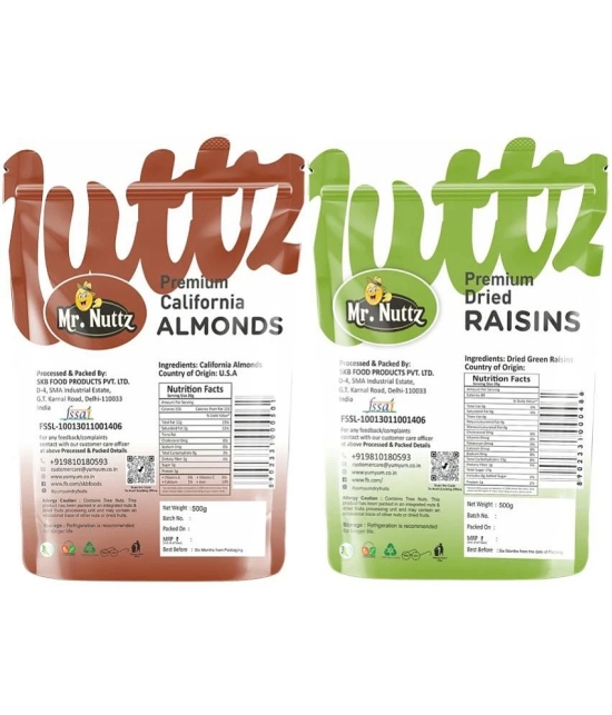 Mr.Nuttz Premium California Almond (500g) & Raisin Kishmish (500g) Dry Fruits Combo Pack