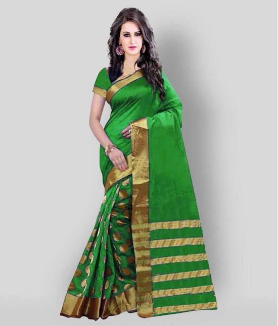 Bhuwal Fashion - Green Silk Blend Saree With Blouse Piece (Pack of 1) - Green