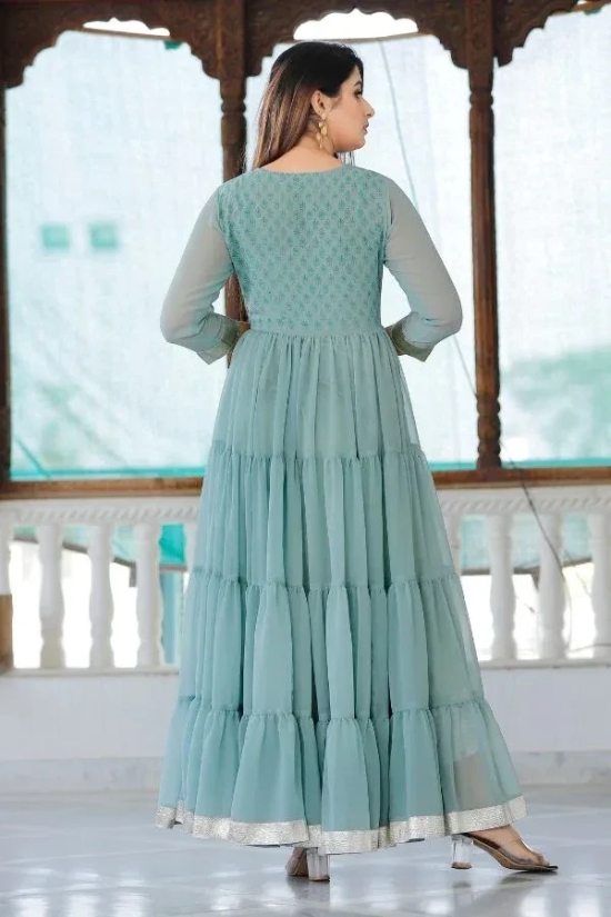 Sea Green Hand Block Printed Anarkali Set S