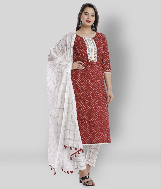 JC4U - Maroon Straight Cotton Women''s Stitched Salwar Suit ( Pack of 1 ) - XL