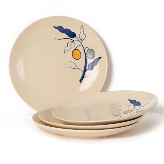 Handcrafted Reactive Glaze Ceramic Dinner Plates, 4 Pieces Serving for 4, Microwave and Dishwasher Safe, Bone-ash Free, Full Plate Set Crockery for Dining and Gifting, Feather White