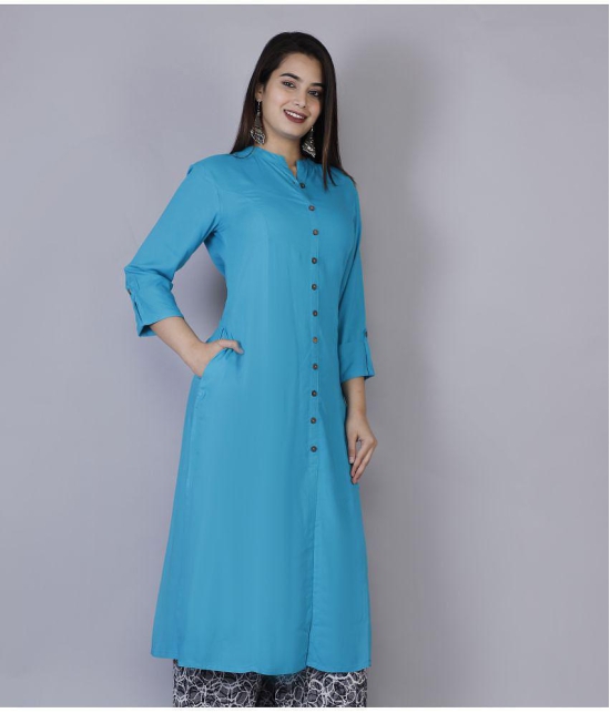 Doriya - Turquoise Rayon Women's Front Slit Kurti - None