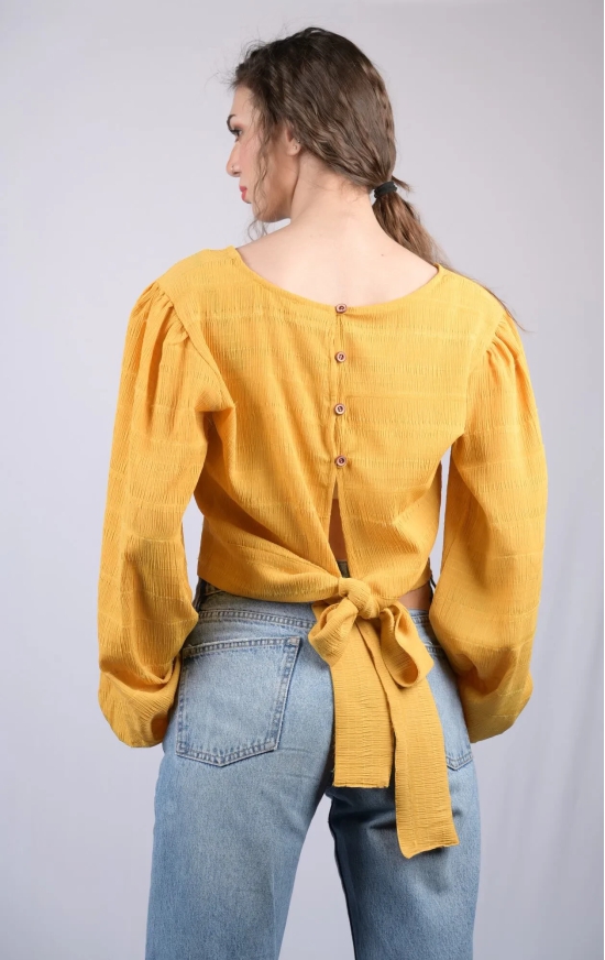 Women's Yellow  Regular Sleeves Surplice Neckline Top (OTL-TPS1017)-Yellow / S