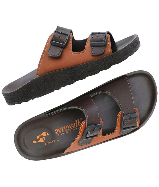 Aerowalk Brown Mens Slide Flip Flop - None