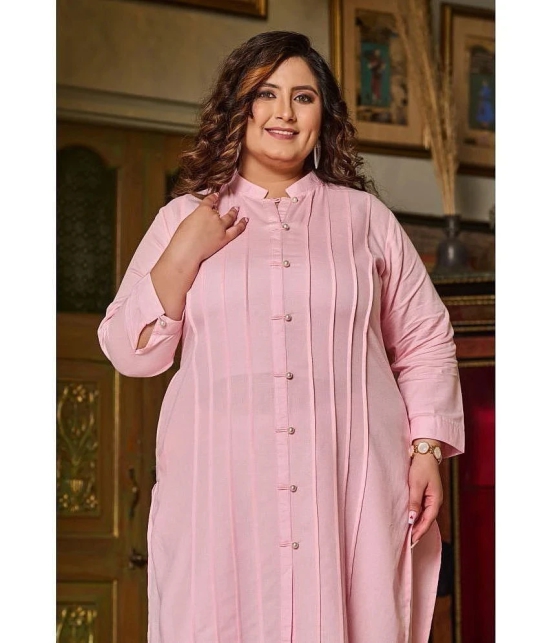 PrettyPlus by Desinoor.com Linen Solid Front Slit Womens Kurti - Pink ( Pack of 1 ) - None