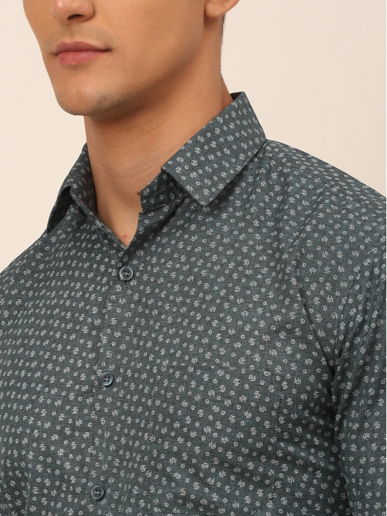 Men Grey Classic Printed Formal Shirt-M / Grey