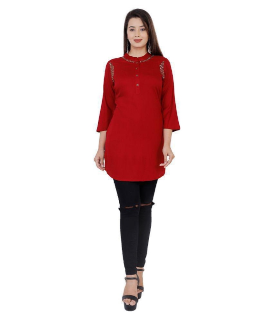 HIGHLIGHT FASHION EXPORT - Red Rayon Women''s Straight Kurti ( Pack of 1 ) - M