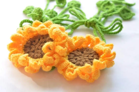 Hand Crafted Crochet Curtain Tiebacks Sunflower Yellow