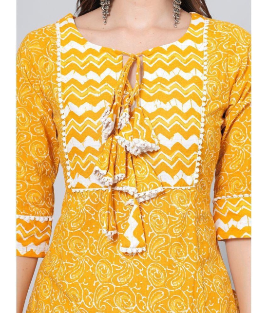 JC4U Cotton Printed Kurti With Palazzo Womens Stitched Salwar Suit - Yellow ( Pack of 1 ) - None