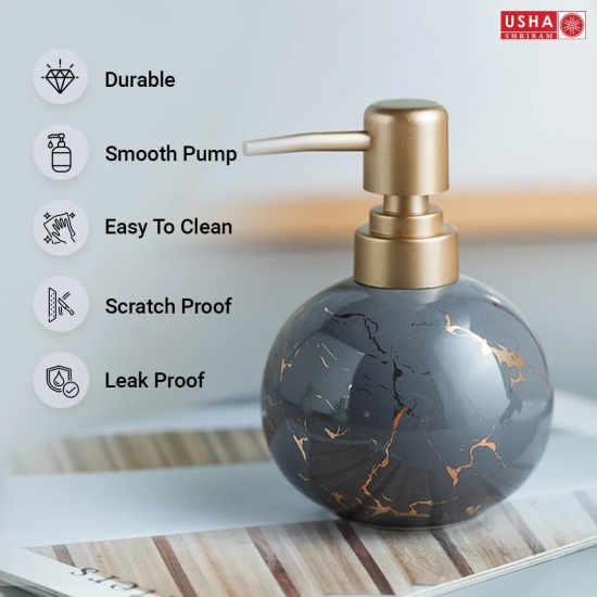 USHA SHRIRAM 300ml Ceramic Soap Dispenser Set, Kitchen Dish Soap Pump, Hand Shower Washing, Grey, Pack of 2-USHA SHRIRAM 300ml Ceramic Soap & Lotion Dispenser Set, Kitchen Dish Soap Pump, Hand Sh