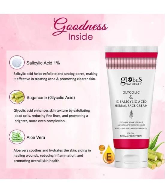 Globus Naturals Glycolic & 1% Salicylic Acid Face Cream. 100gm